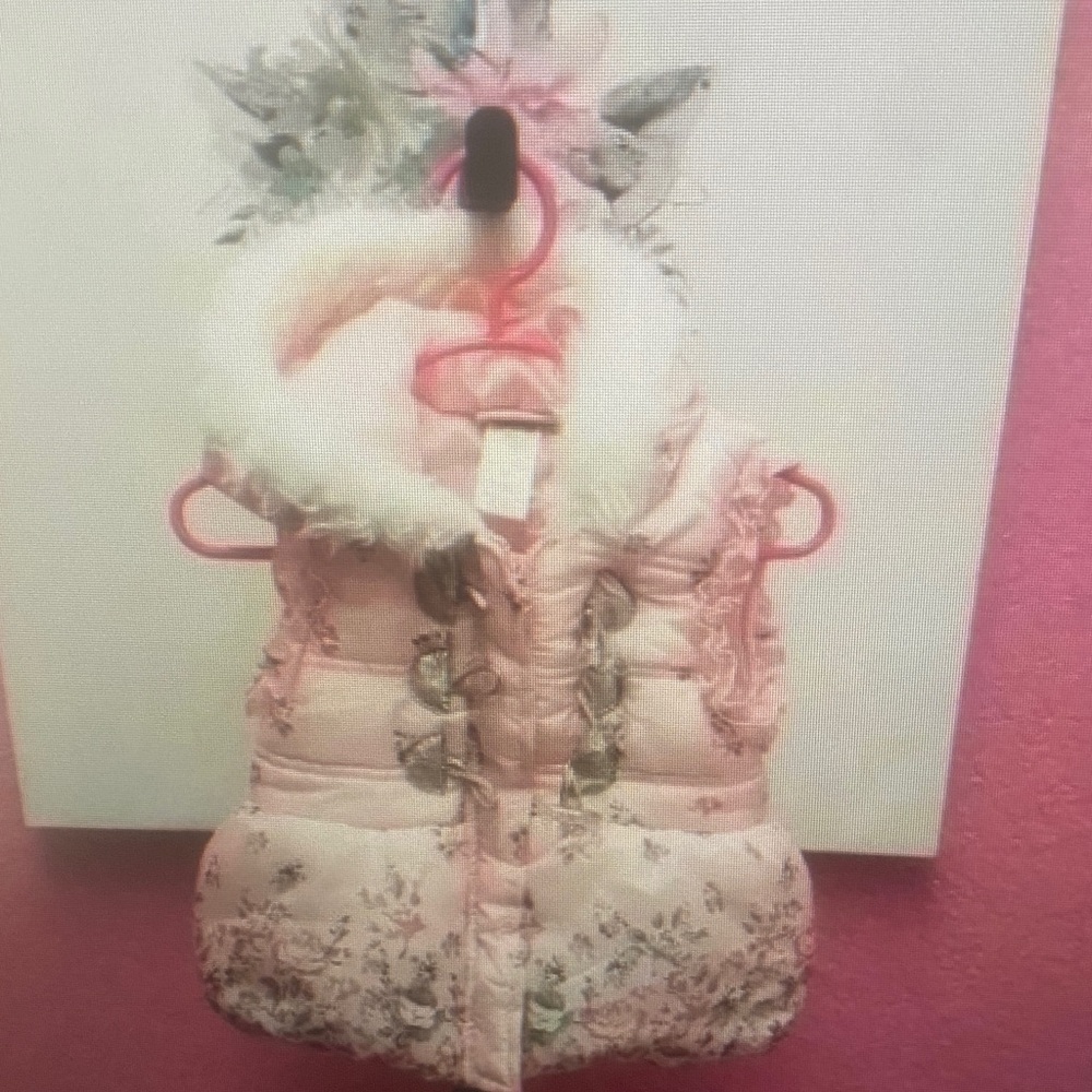Floral Pink Puffer Vest with Faux Fur Trim
